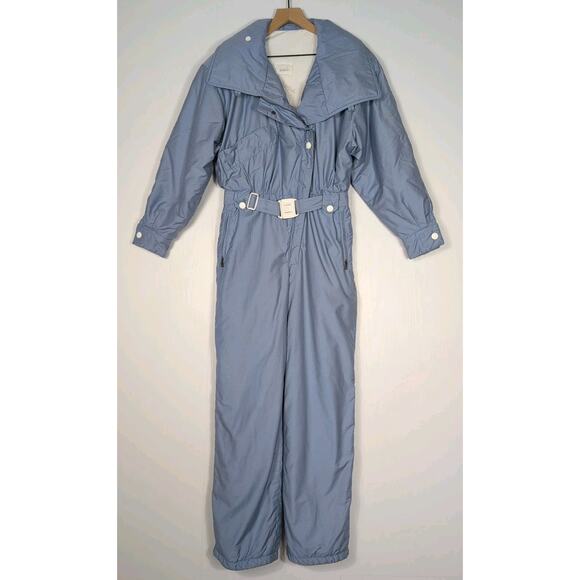 Vintage Bogner Ski Suit Womens 12 Blue One Piece Snowsuit Belted Puffer Retro - Picture 1 of 16